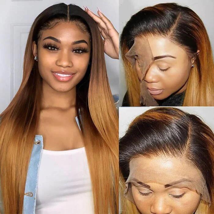 Stema #1B/30 Ombre 13x4 Transparent Lace Frontal Straight Wig